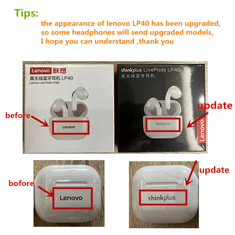 Original Lenovo LP40 wireless headphones TWS Bluetooth Earphones Touch Control Sport Headset Stereo Earbuds For Phone Android - Horizon Bliss