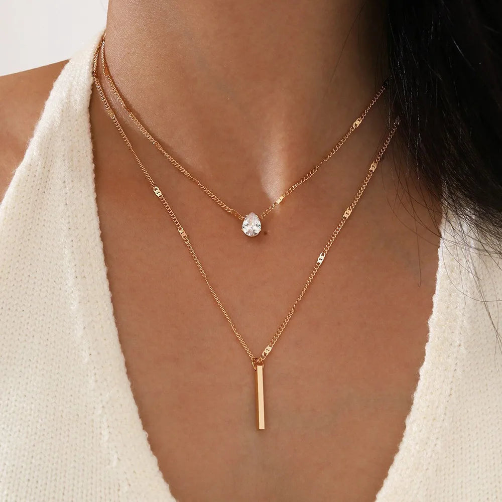 Endearing Three Layer Three Pendant Golden Metal Necklace - Horizon Bliss