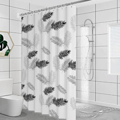 Peva Shower Curtain Waterproof Fabric Bathroom Curtain With Hooks Punch Free Black Leaves Luxury Bath Curtains Home Decor - Horizon Bliss