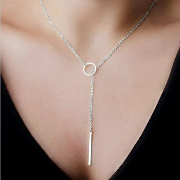 Stainless Steel Jewelry  Circle Lariat Bar Pendant Necklace for Women - Horizon Bliss