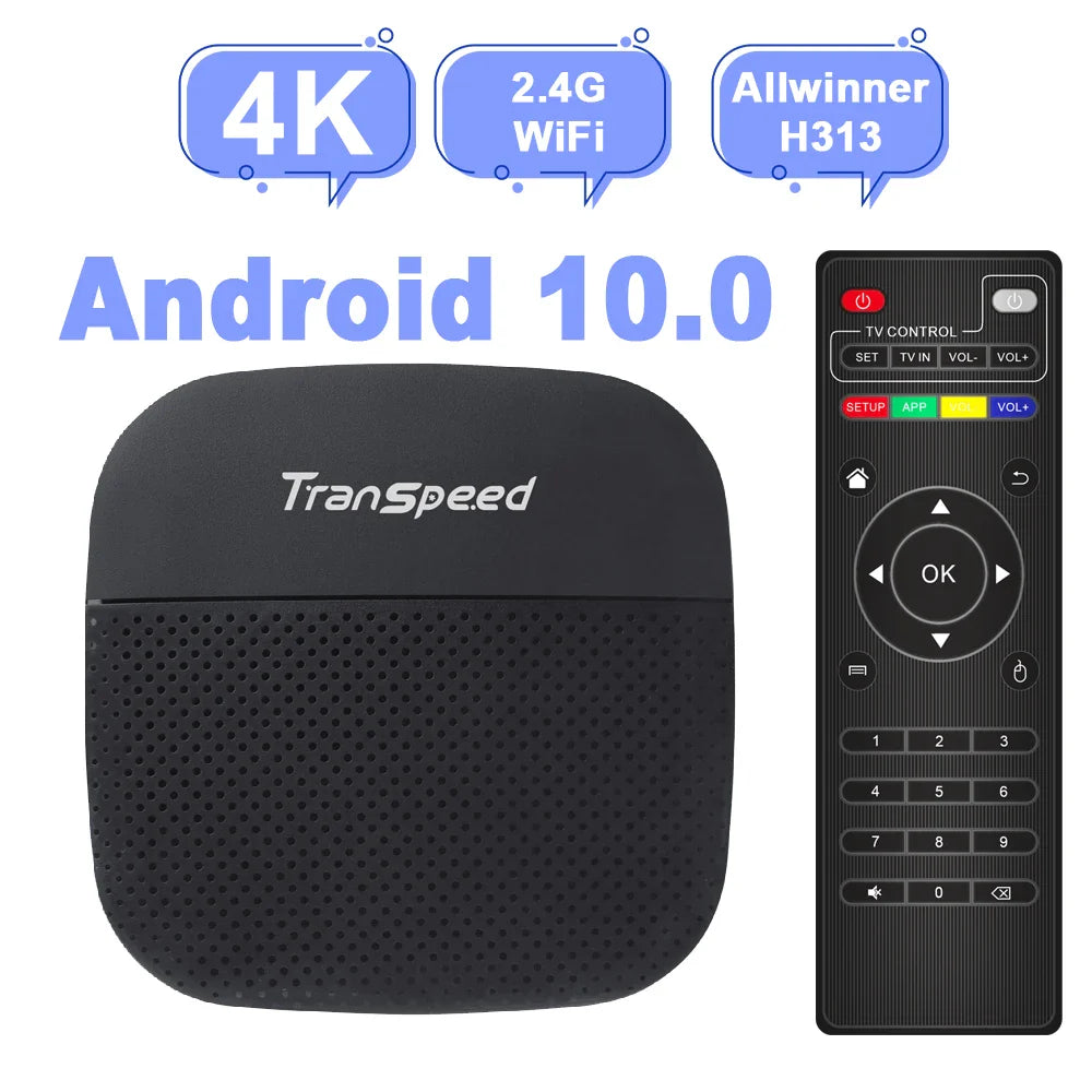 Transpeed Smart TV Box Android 10 Allwinner H313 Quad Core Cortex A53 Support 4K Video 3D 2.4G WiFi BT 100M Ethernet Set Top Box - Horizon Bliss