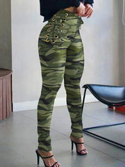 Camouflage Print Long Trouser High Waist Side Eyelet Tie Leggings - Horizon Bliss