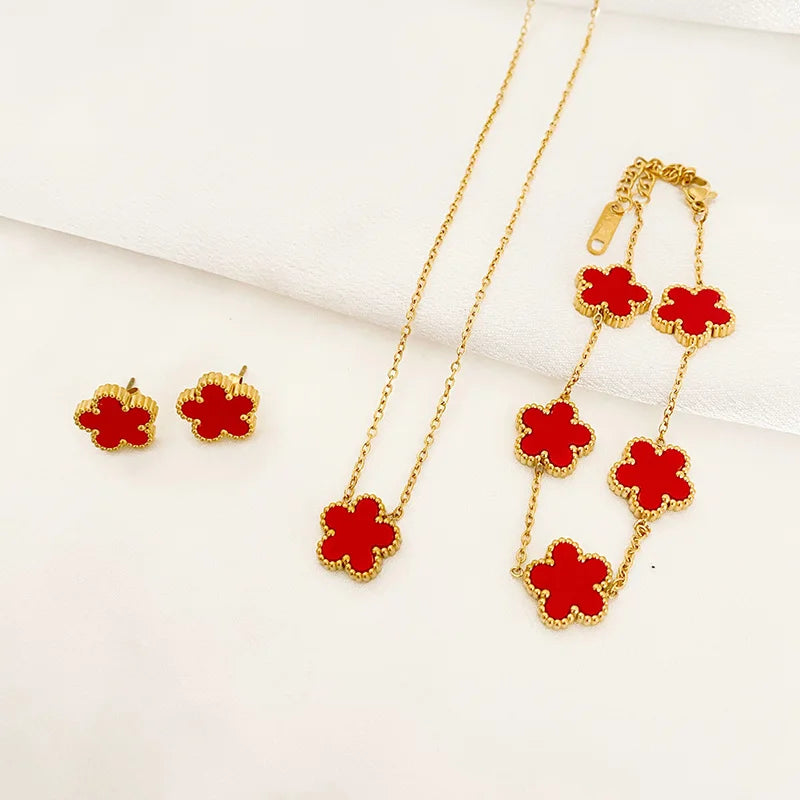 3Pcs Luxury Five Leaf Flower Pendant Necklace - Sexikinis Swim - Horizon Bliss