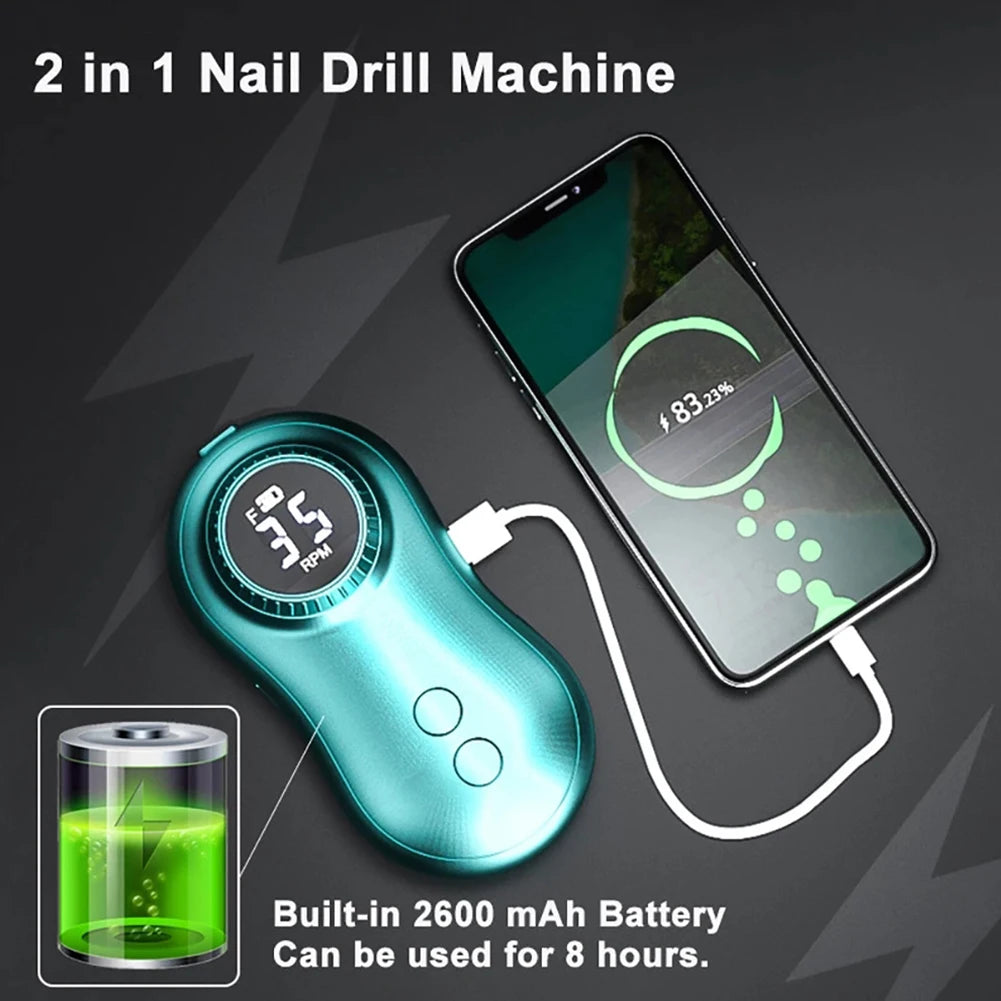 35000 RPM Electric Nail Polish Drill Mini 2 in 1 Electric Nail File - Horizon Bliss