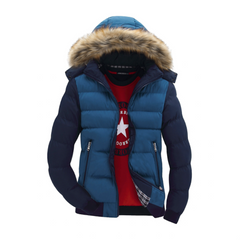 Mens Two Tone Puffer Jacket with Removable Hood - Horizon Bliss