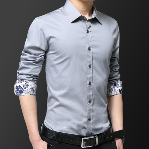 Mens Button Down Shirt with Oriental Inner Details - Horizon Bliss