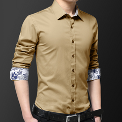 Mens Button Down Shirt with Oriental Inner Details - Horizon Bliss