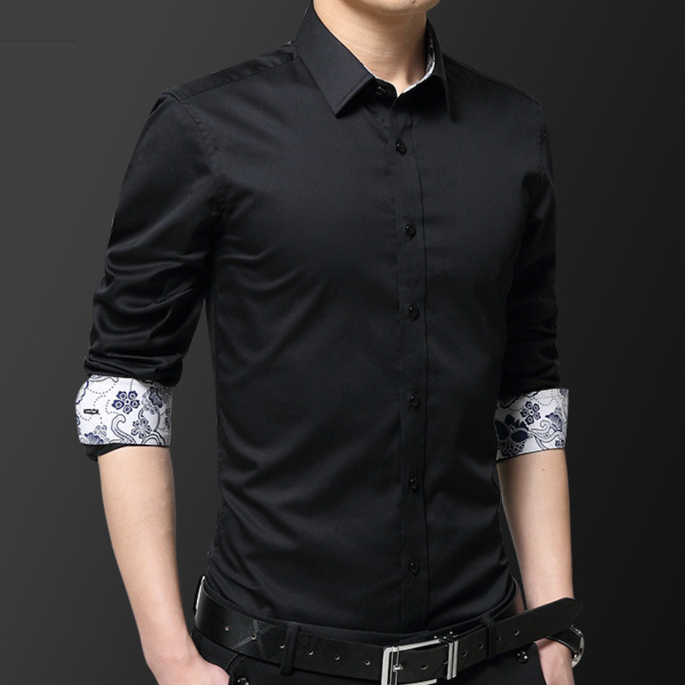 Mens Button Down Shirt with Oriental Inner Details - Horizon Bliss