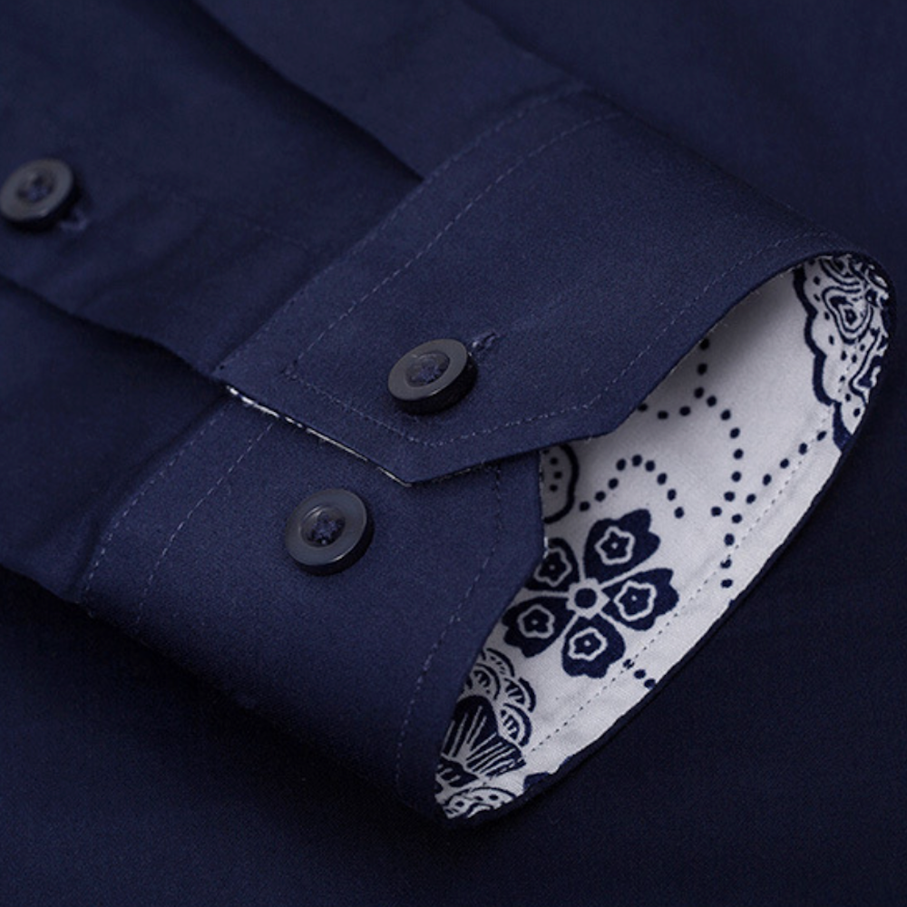 Mens Button Down Shirt with Oriental Inner Details - Horizon Bliss