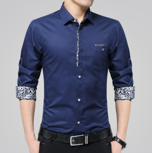 Mens Long Sleeve Button Down Shirt With Floral Details - Horizon Bliss