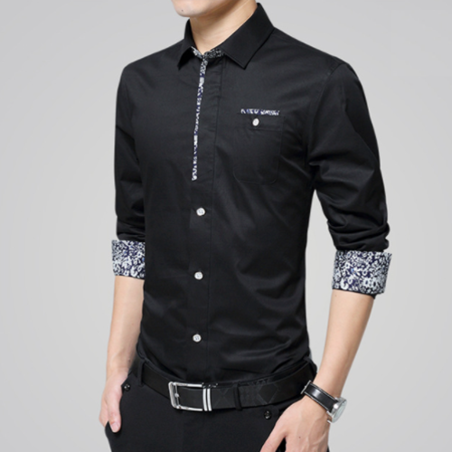 Mens Long Sleeve Button Down Shirt With Floral Details - Horizon Bliss