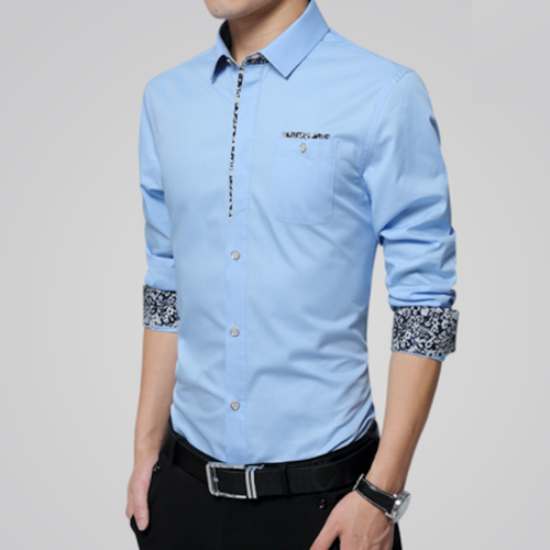 Mens Long Sleeve Button Down Shirt With Floral Details - Horizon Bliss