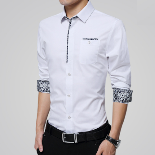 Mens Long Sleeve Button Down Shirt With Floral Details - Horizon Bliss