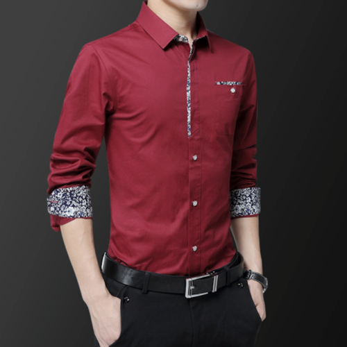 Mens Long Sleeve Button Down Shirt With Floral Details - Horizon Bliss