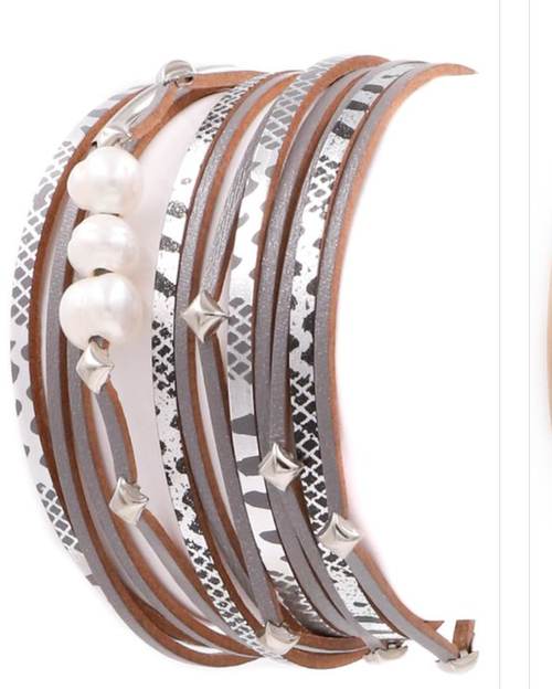 Faux leather pearl layered bracelet - Horizon Bliss