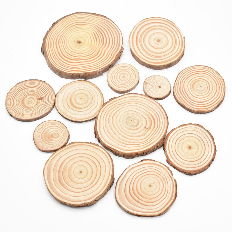 Natural Pine Round Wood Circles with Tree Bark Coasters