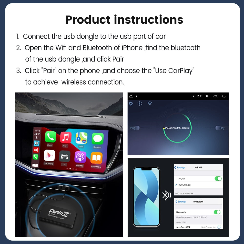 Hot Sale CarlinKit USB Wireless CarPlay Dongle Wired Android Auto AI Box Mirrorlink Car Multimedia Player Bluetooth Auto Connect - Horizon Bliss