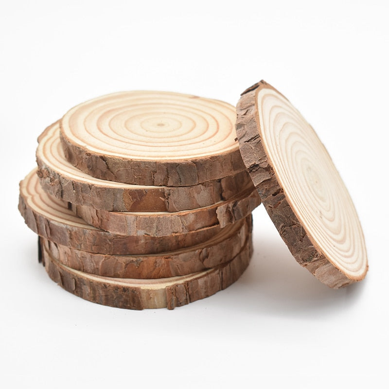 Natural Pine Round Wood Circles with Tree Bark Coasters