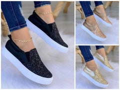 Moccasins Glitter Flat Female Loafers Shoes Rose Gold/Black/Gold - Horizon Bliss