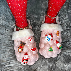 Pink Furry House Slides for Chirstmas Funny DIY Bubble Slippers