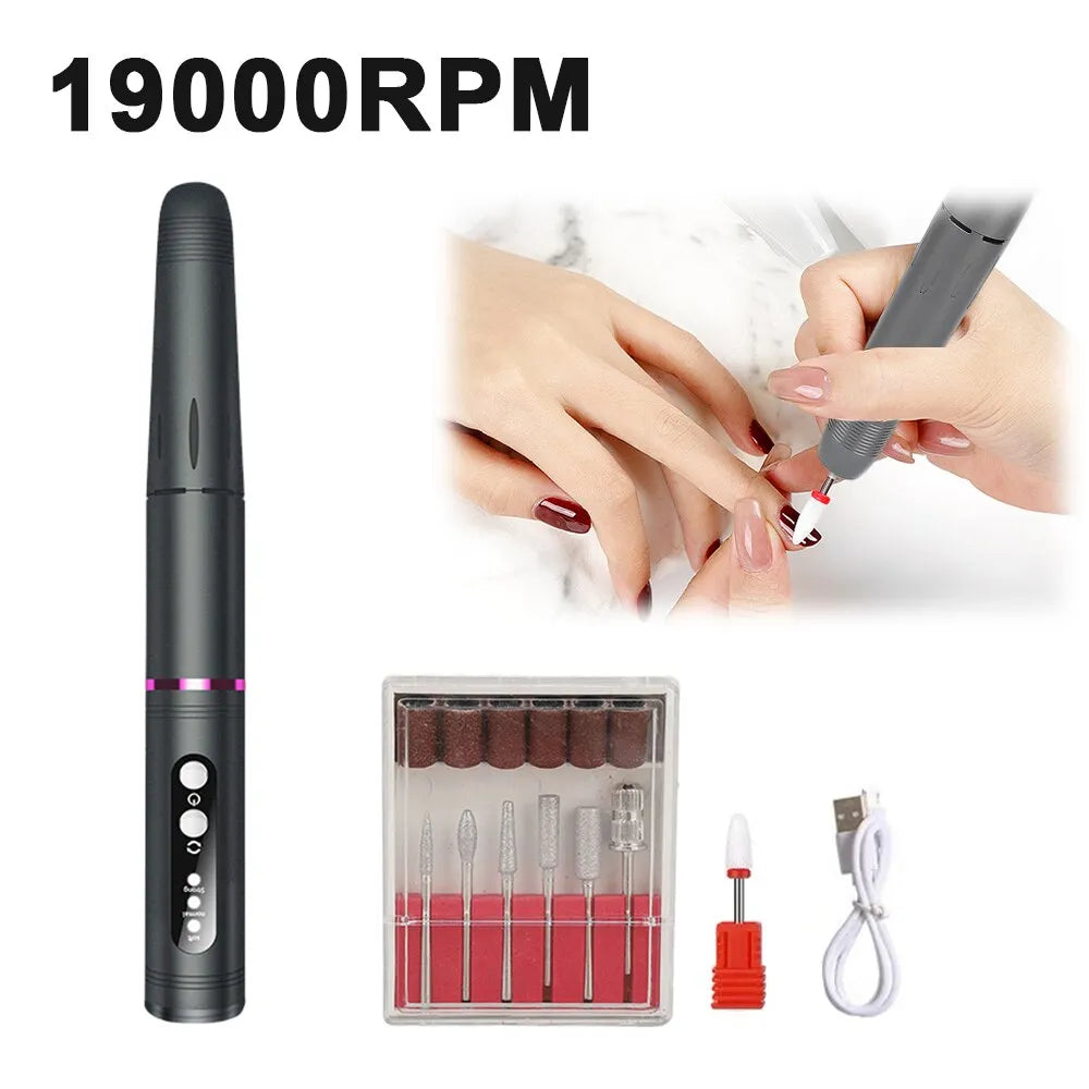 19000RPM Electric Nail Art Machine USB Cordless Nail Drill for Nail - Horizon Bliss