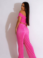 Sexy Off Shoulder Crop Top and Wide Leg Pants Set - Horizon Bliss