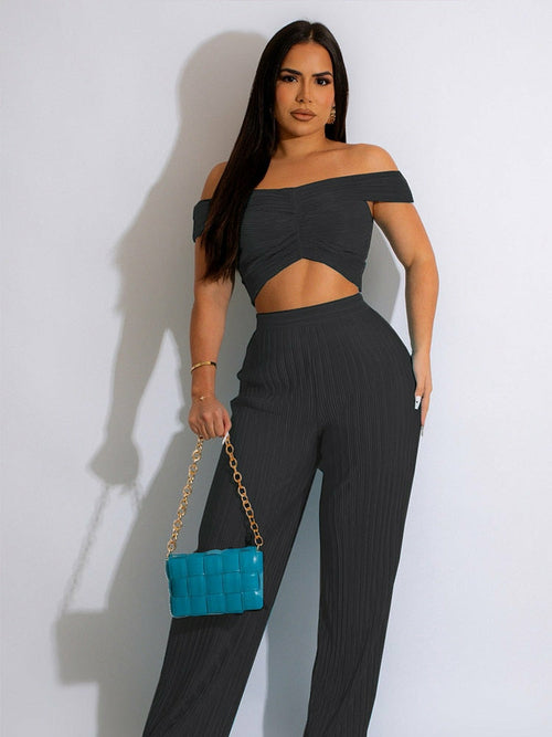 Sexy Off Shoulder Crop Top and Wide Leg Pants Set - Horizon Bliss