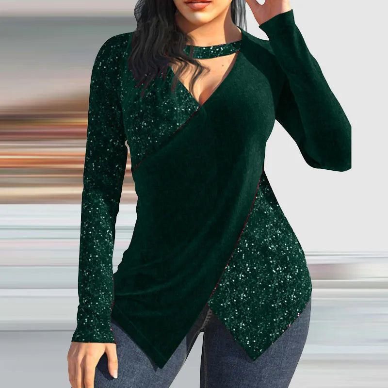 Sexy V Neck Halter Women Tops Pullover Elegant Long Sleeve Slim - Horizon Bliss