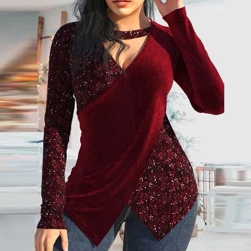 Sexy V Neck Halter Women Tops Pullover Elegant Long Sleeve Slim - Horizon Bliss