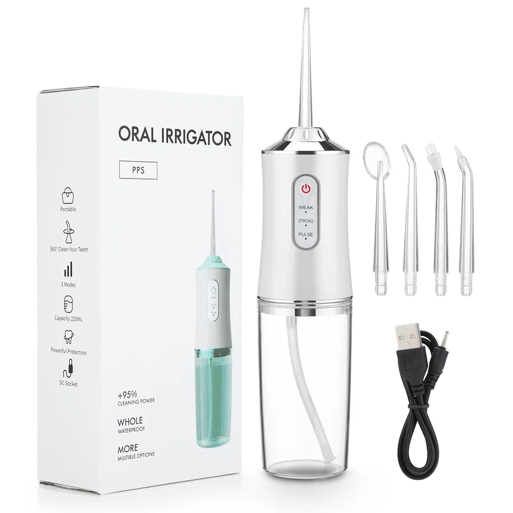 Oral Irrigator Portable Dental Water Flosser USB Rechargeable Water Jet Floss Tooth Pick 4 Jet Tip 220ml 3 Modes IPX7 1400rpm - Horizon Bliss