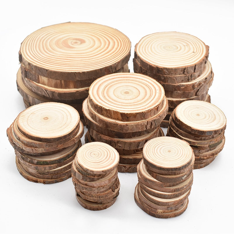 Natural Pine Round Wood Circles with Tree Bark Coasters