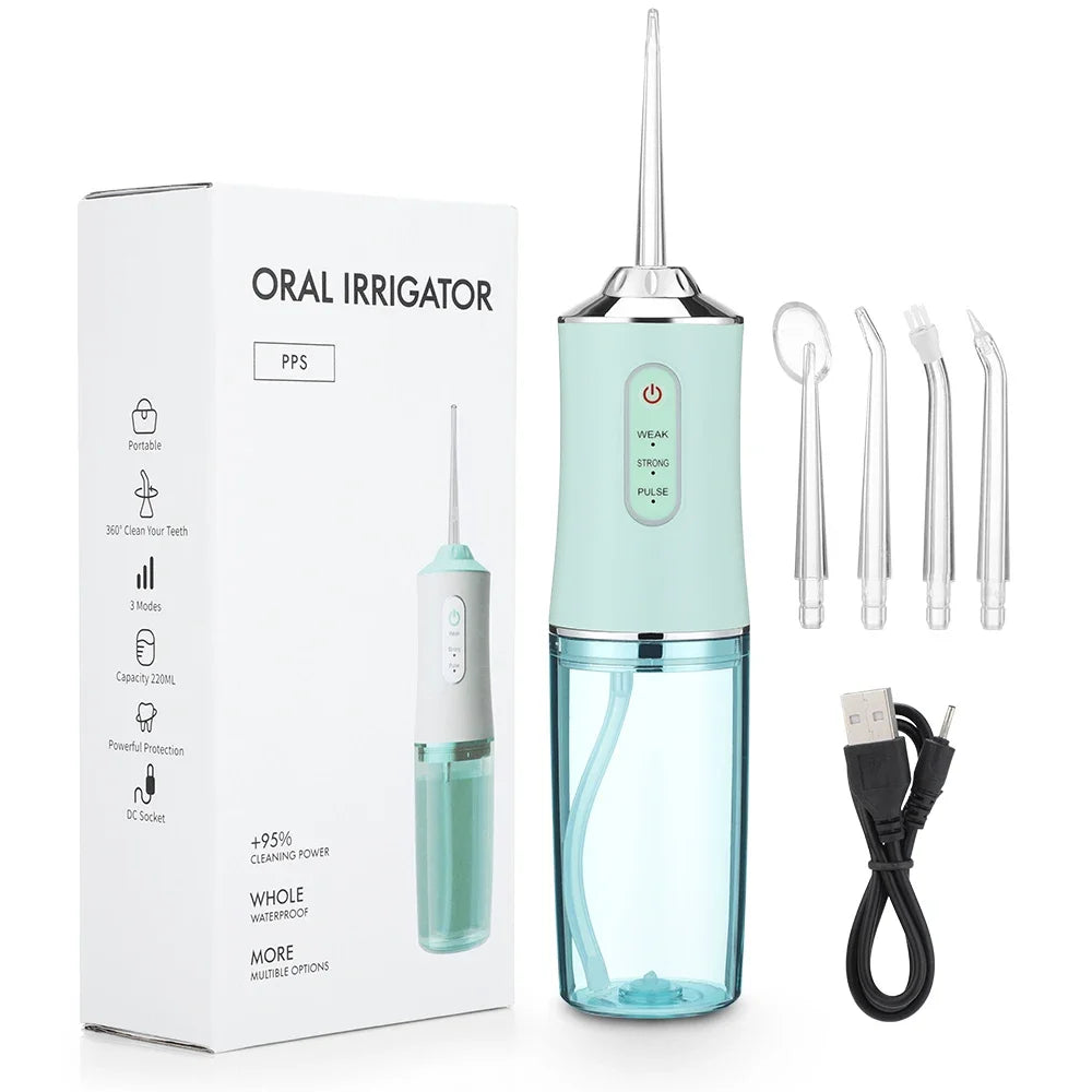 Oral Irrigator Portable Dental Water Flosser USB Rechargeable Water Jet Floss Tooth Pick 4 Jet Tip 220ml 3 Modes IPX7 1400rpm - Horizon Bliss