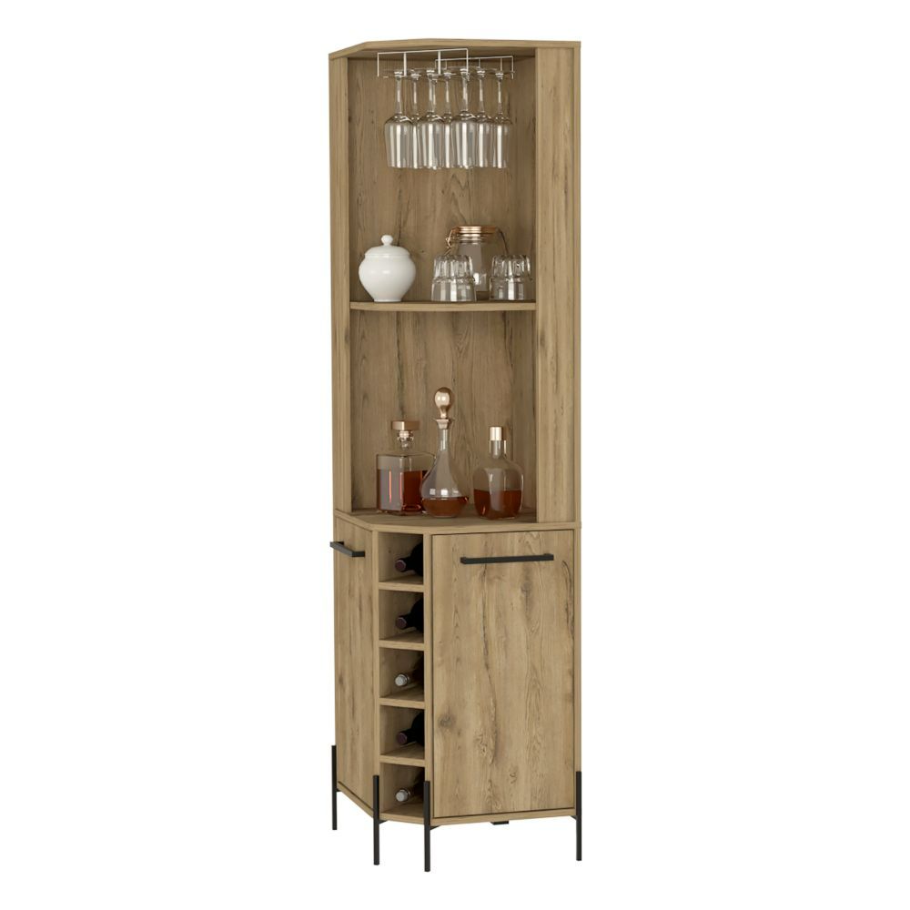 Corner Bar Cabinet Shopron, Two Shelves, Five Wine Cubbies, Aged Oak - Horizon Bliss