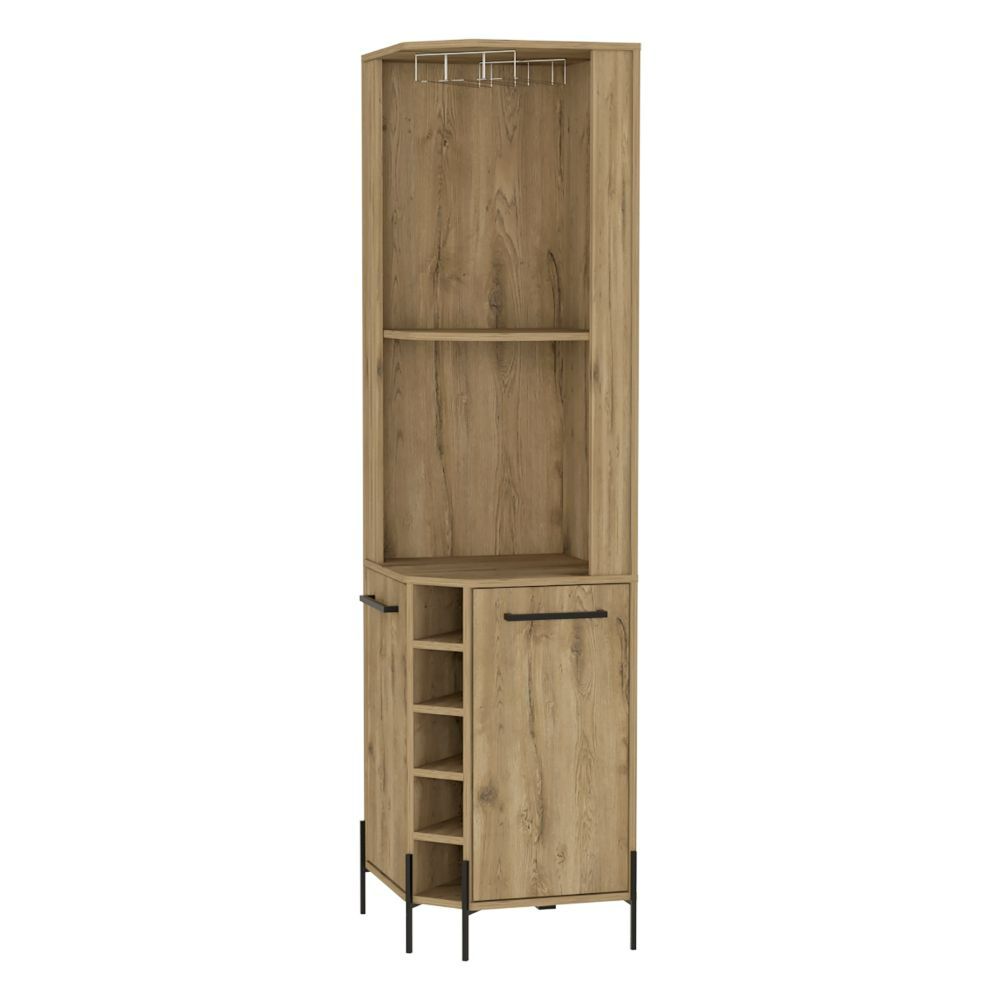 Corner Bar Cabinet Shopron, Two Shelves, Five Wine Cubbies, Aged Oak - Horizon Bliss