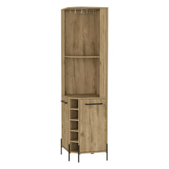 Corner Bar Cabinet Shopron, Two Shelves, Five Wine Cubbies, Aged Oak - Horizon Bliss