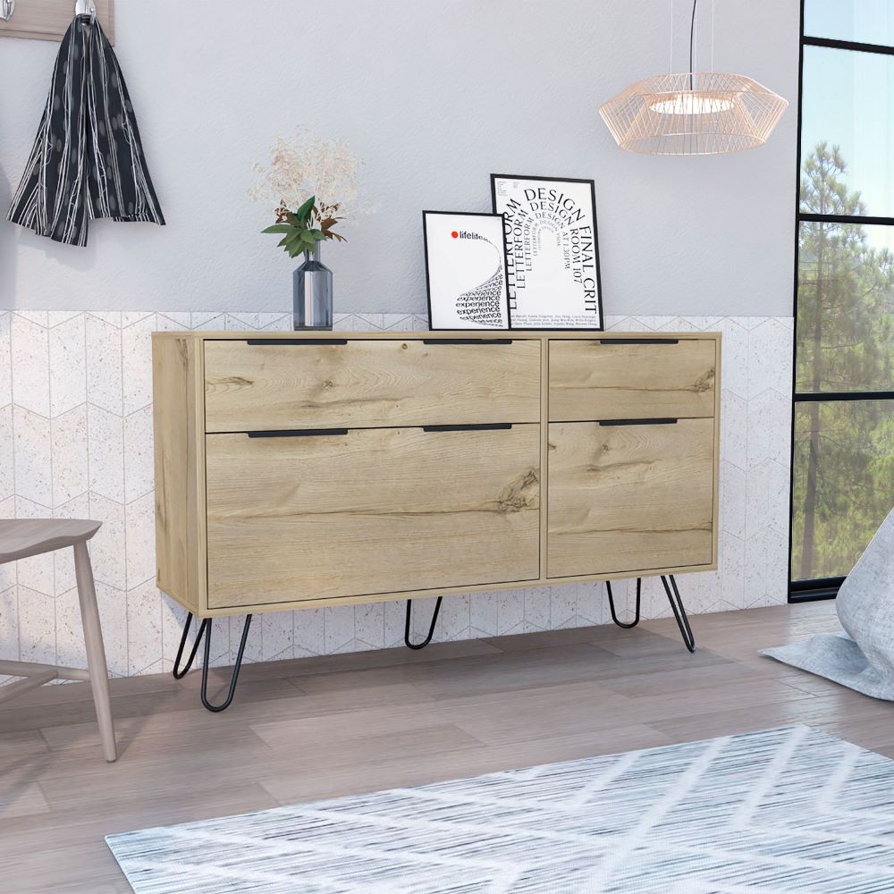 Double Dresser Skyoner, Superior Top, Hairpin Legs, Four Drawers, - Horizon Bliss