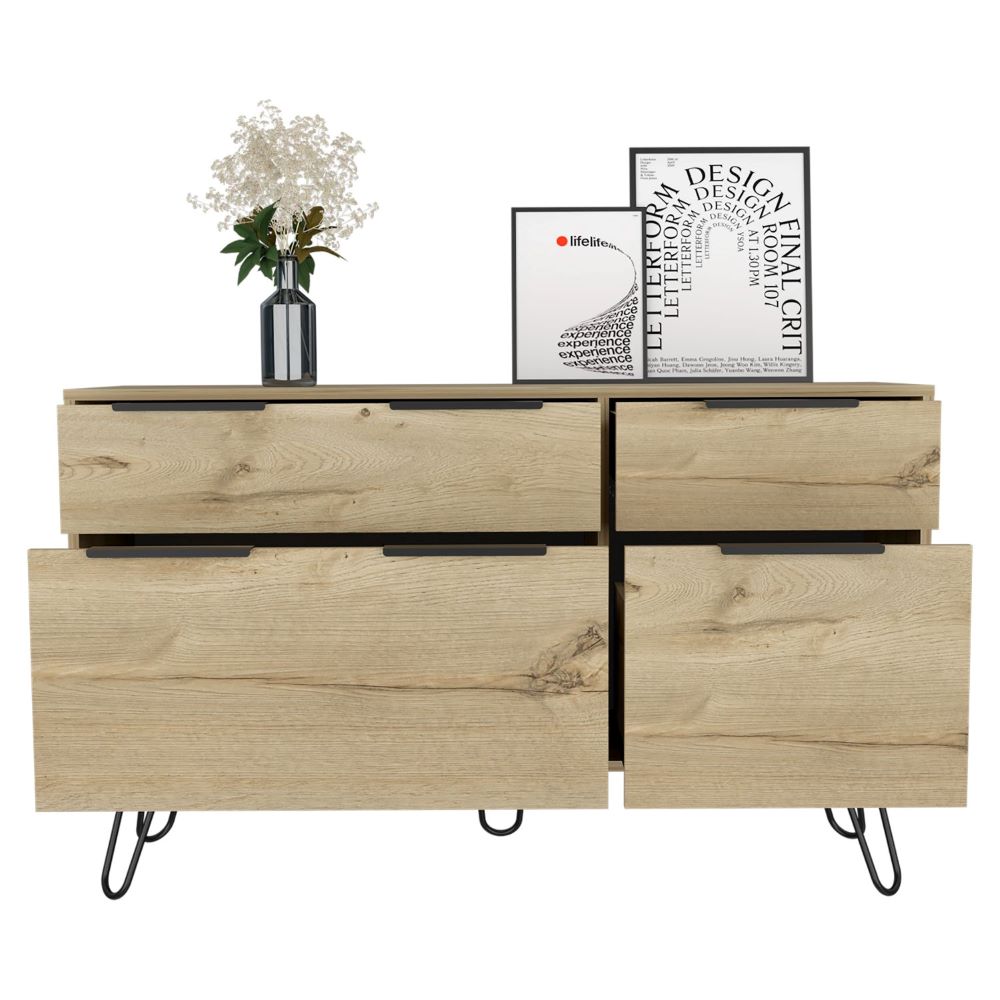 Double Dresser Skyoner, Superior Top, Hairpin Legs, Four Drawers, - Horizon Bliss