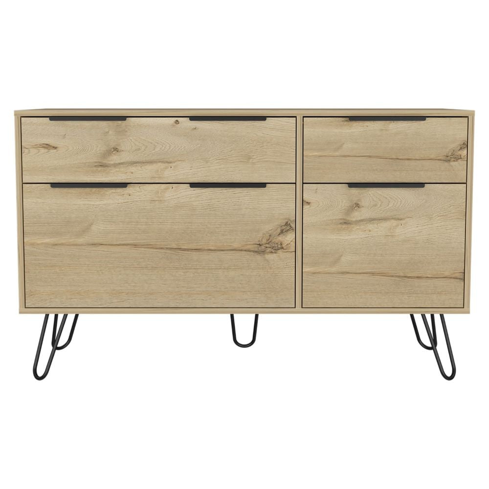 Double Dresser Skyoner, Superior Top, Hairpin Legs, Four Drawers, - Horizon Bliss