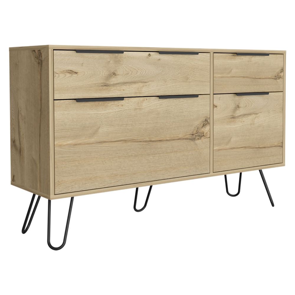 Double Dresser Skyoner, Superior Top, Hairpin Legs, Four Drawers, - Horizon Bliss