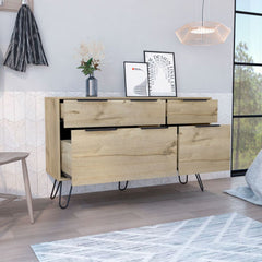 Double Dresser Skyoner, Superior Top, Hairpin Legs, Four Drawers, - Horizon Bliss