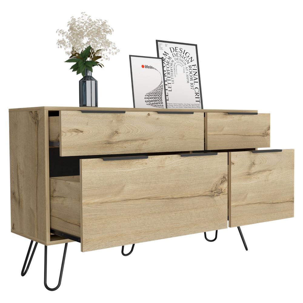 Double Dresser Skyoner, Superior Top, Hairpin Legs, Four Drawers, - Horizon Bliss