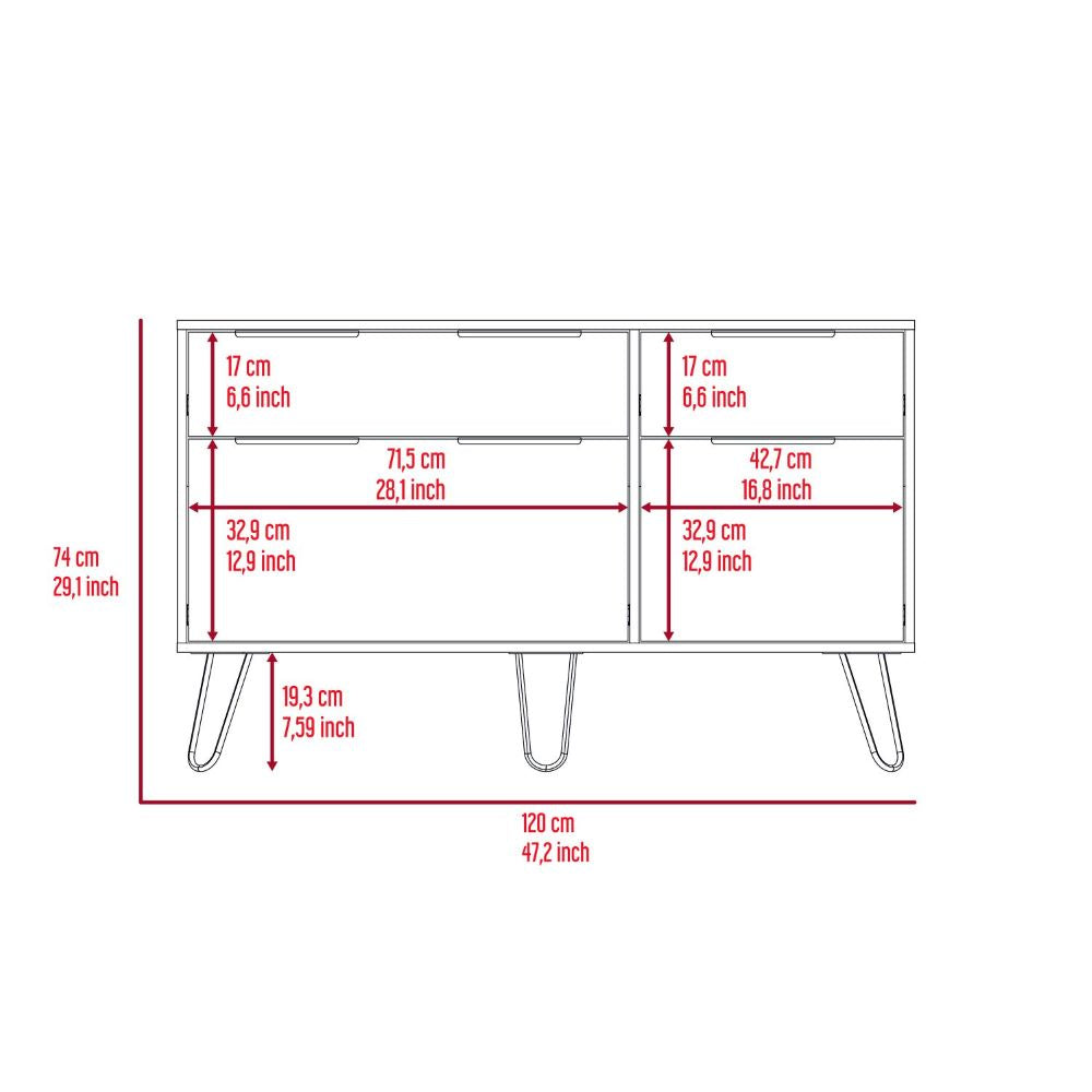 Double Dresser Skyoner, Superior Top, Hairpin Legs, Four Drawers, - Horizon Bliss