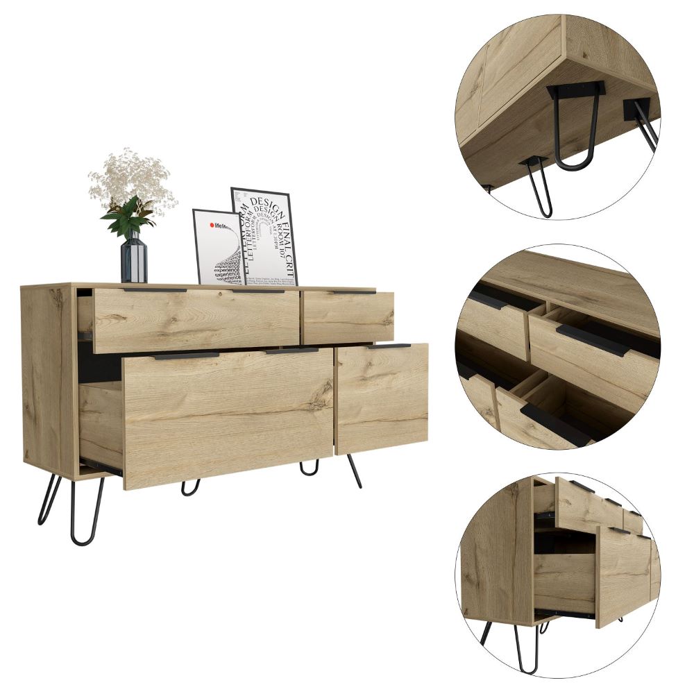 Double Dresser Skyoner, Superior Top, Hairpin Legs, Four Drawers, - Horizon Bliss