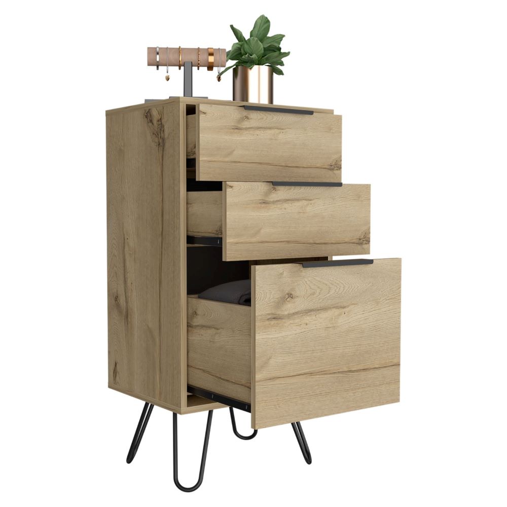 Light Dresser Skyoner, Hairpin Legs, Superior Top,Three Drawers, Light - Horizon Bliss