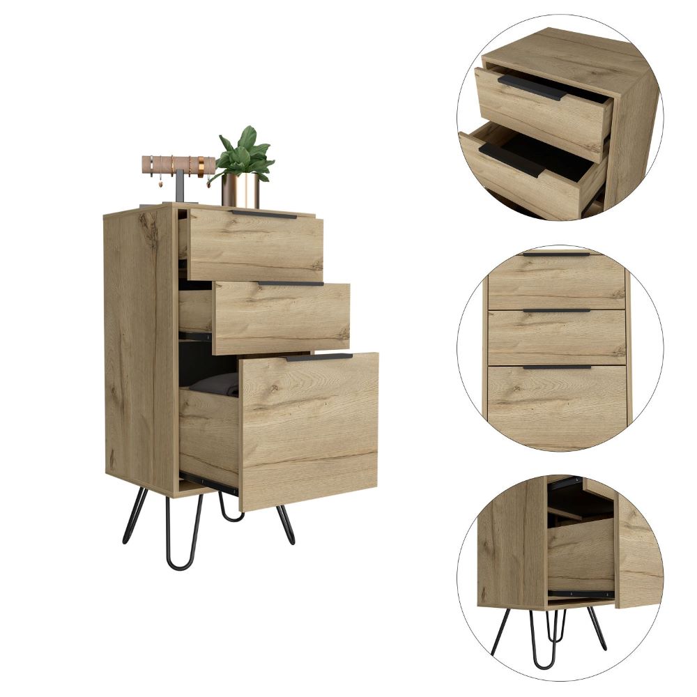 Light Dresser Skyoner, Hairpin Legs, Superior Top,Three Drawers, Light - Horizon Bliss