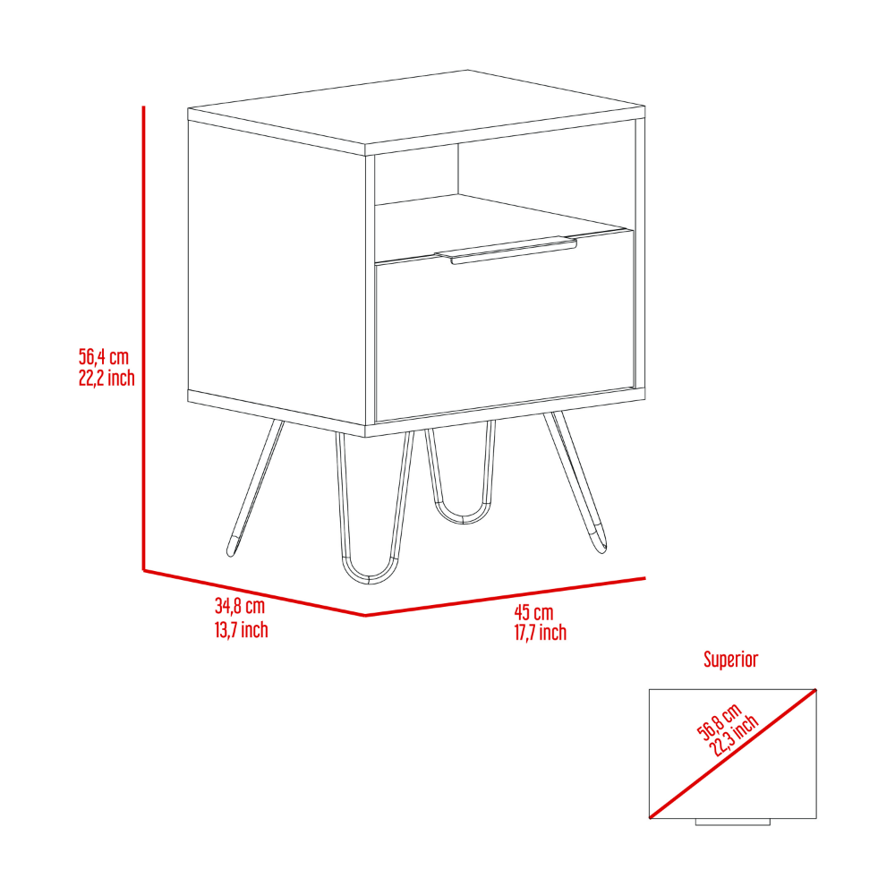 Nightstand Skyoner, Single Drawer, Hairpin Legs, Black Wengue Finish - Horizon Bliss