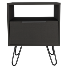 Nightstand Skyoner, Single Drawer, Hairpin Legs, Black Wengue Finish - Horizon Bliss