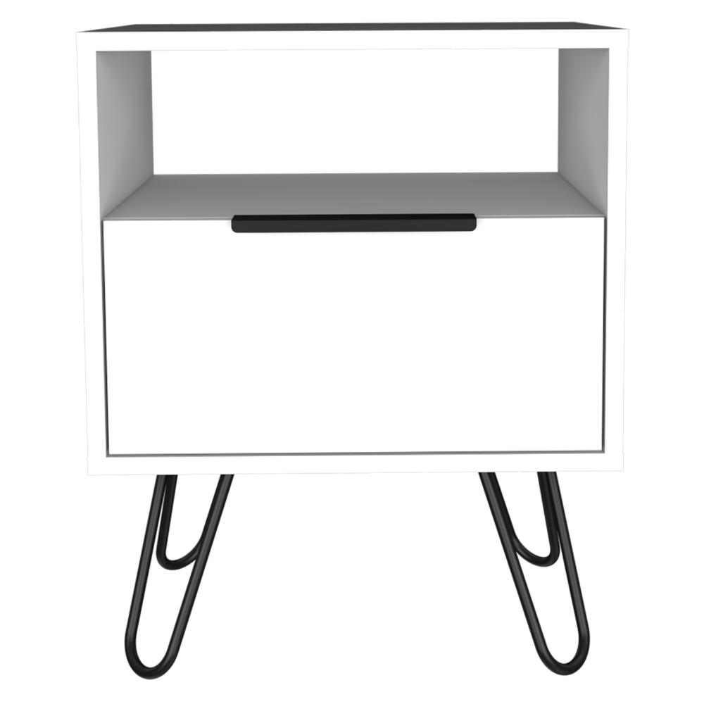 Nightstand Skyoner, Single Drawer, Hairpin Legs, White Finish - Horizon Bliss