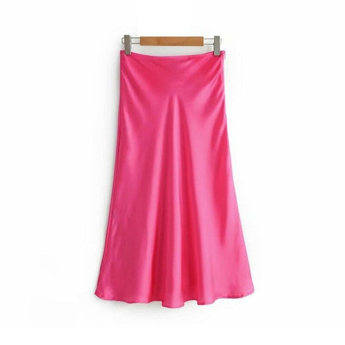 Slim Women Pink Satin Skirts - Horizon Bliss