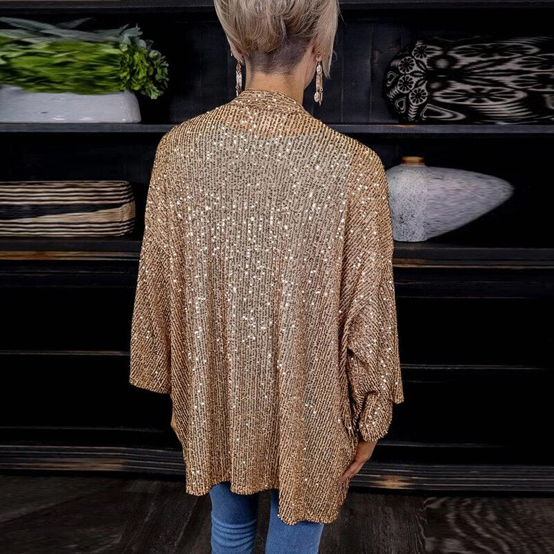 Spring Sexy Shiny Sequins Party Cardigan Coat Autumn Fashion Long - Horizon Bliss